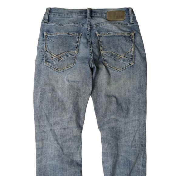 BKE Carter Men’s Bootleg Cotton Stretch Distressed Blue Denim Jeans 28R - Picture 9 of 12